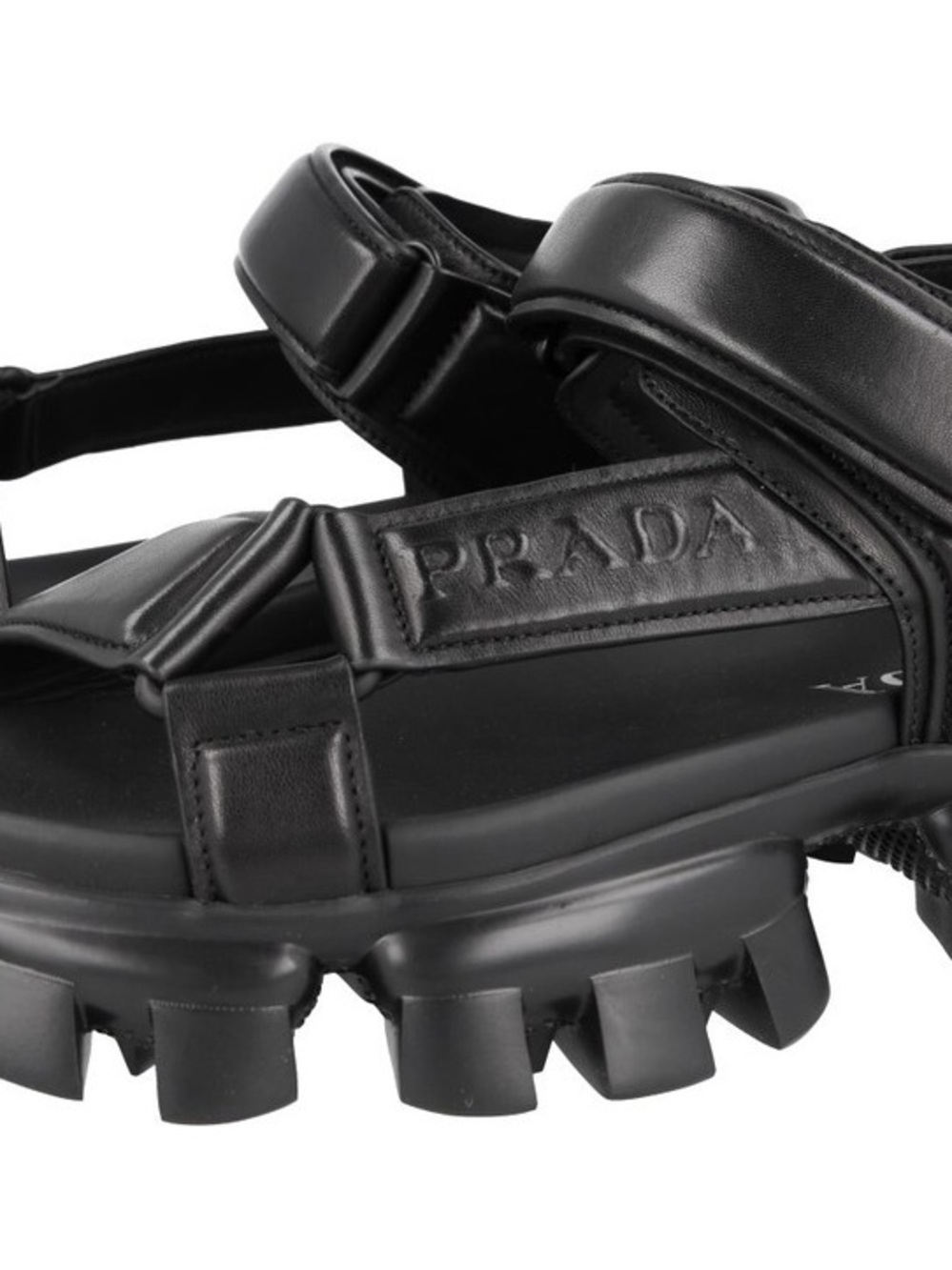 Prada Chunky Black Leather Treaded Platform Sandals